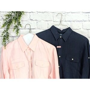 LINEN LOT 2🌿Lauren Ralph Lauren XL Polo Button Long Sleeve Shirt Women PinkNavy